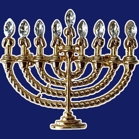 Sparkling Menorah Gold Rhinestone Brooch - Elegant Rhinestone Pin - Picture 6 of 6